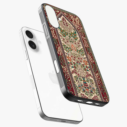 Persian Inspired Glass Case laid diagonally highlighting side profile, edges and glossy glass shine.