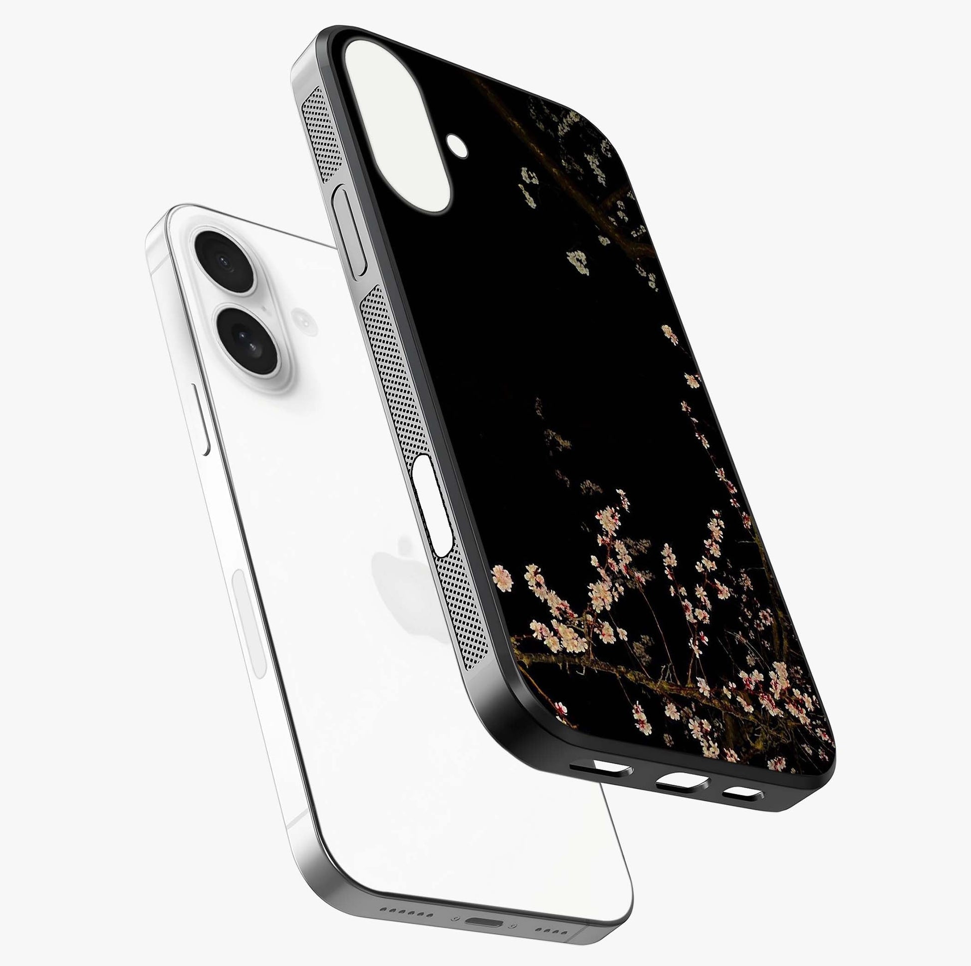 Petal Moon Light With Custom Name Glass Case laid diagonally highlighting side profile, edges and glossy glass shine.