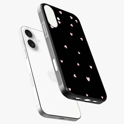 Pink Love Drops Glass Case laid diagonally highlighting side profile, edges and glossy glass shine.