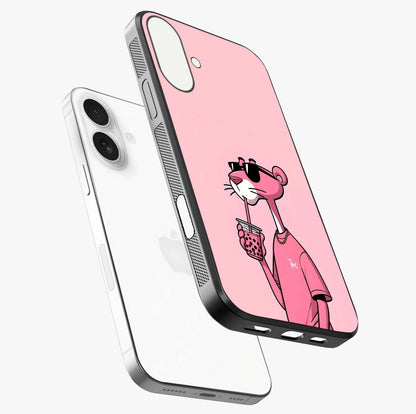 Pink Panther Glass Case laid diagonally highlighting side profile, edges and glossy glass shine.