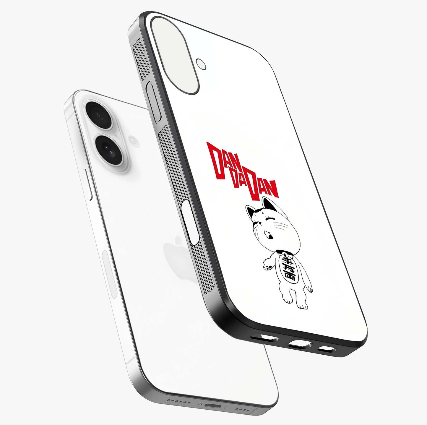Playful Spirit Charm Glass Case laid diagonally highlighting side profile, edges and glossy glass shine.