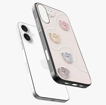 Puffy Face Parade Glass Case laid diagonally highlighting side profile, edges and glossy glass shine.