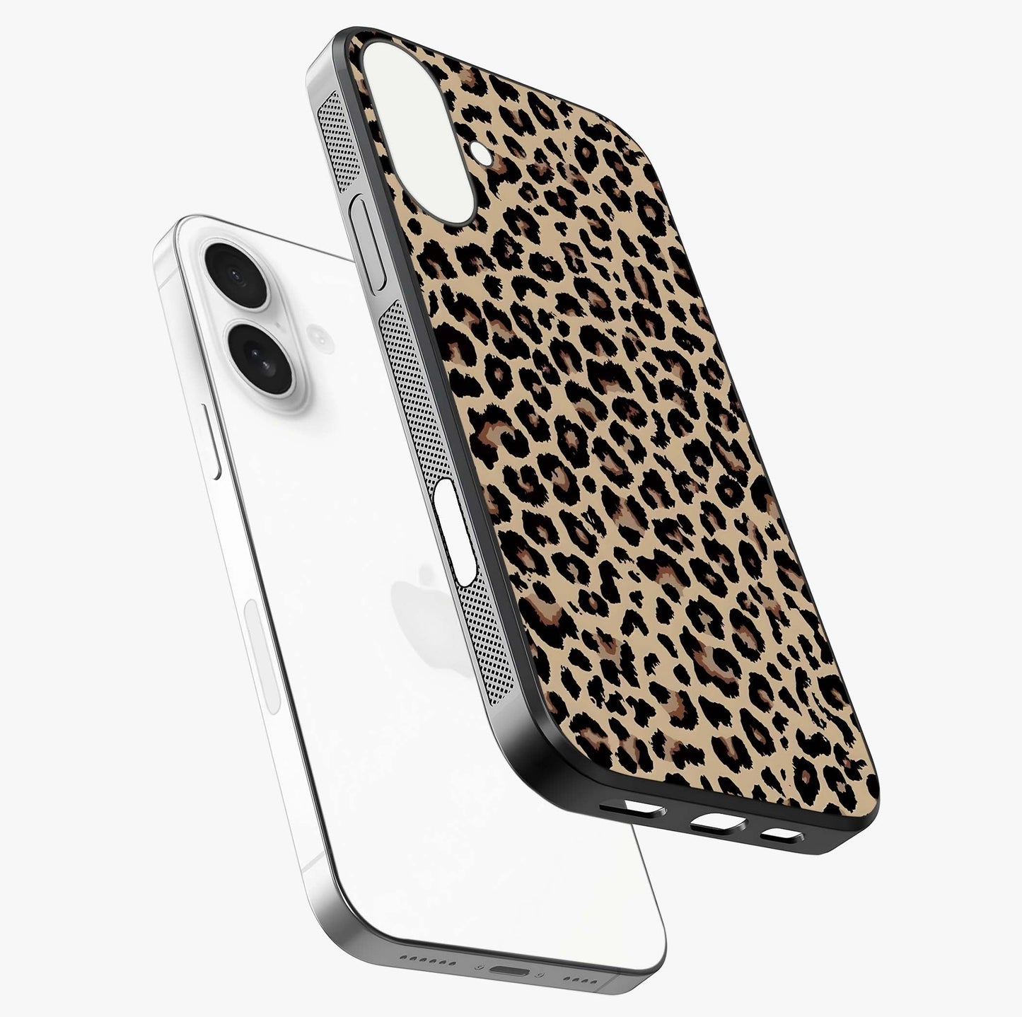 Savage Chic Pattern Glass Case laid diagonally highlighting side profile, edges and glossy glass shine.