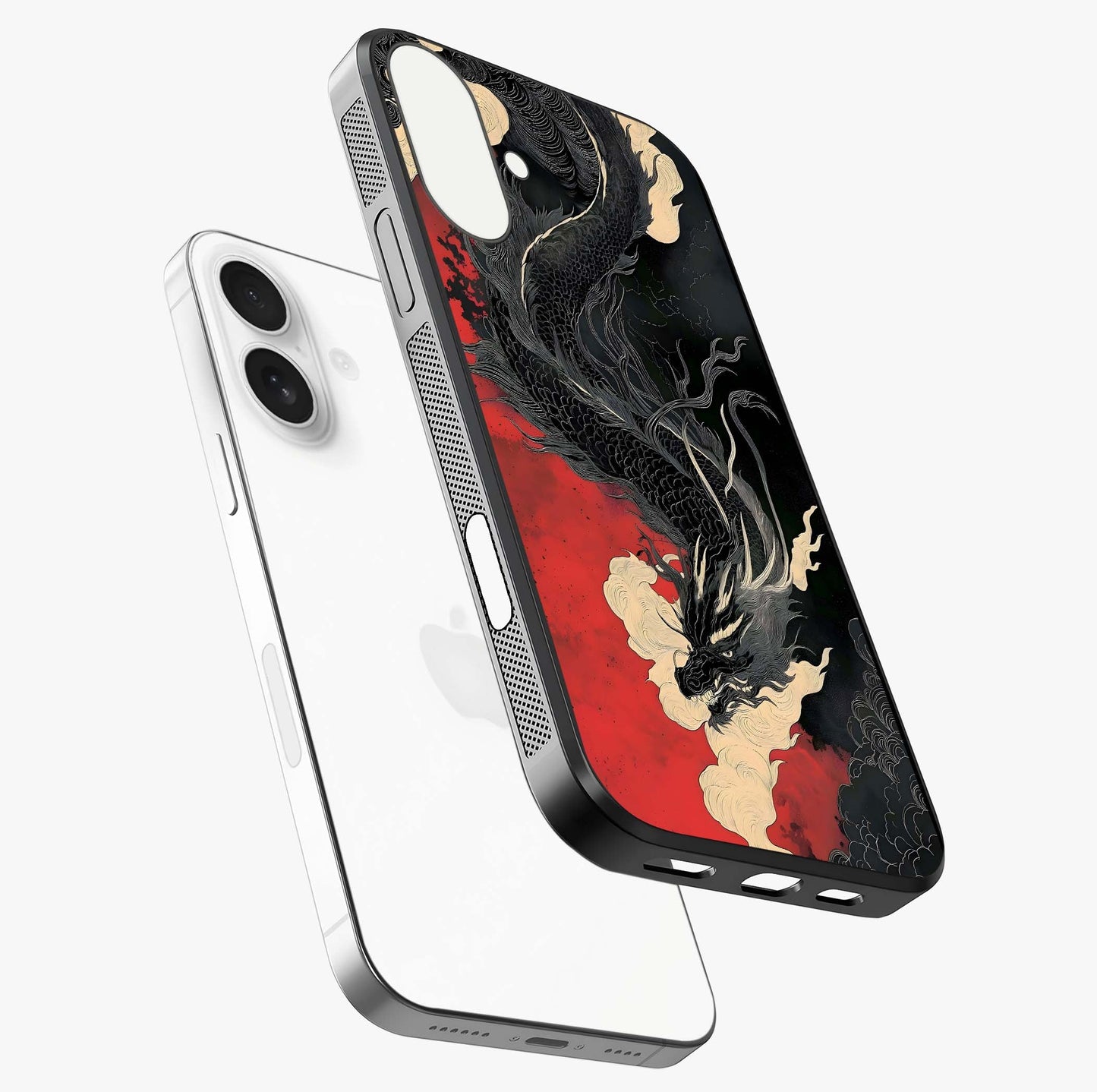 Shadow Dragon Fury Glass Case laid diagonally highlighting side profile, edges and glossy glass shine.