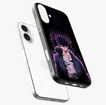 Shadow Monarch Awakening Glass Case laid diagonally highlighting side profile, edges and glossy glass shine.