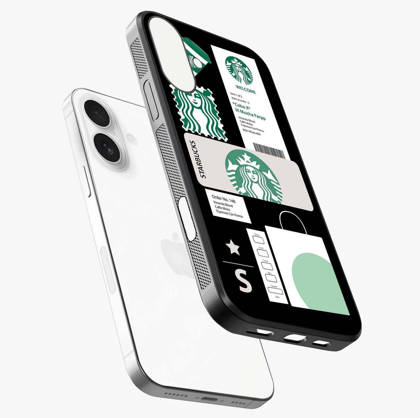 Starbucks Mocha Glass Case laid diagonally highlighting side profile, edges and glossy glass shine.