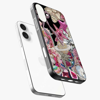 Starlit Jewel Dream Glass Case laid diagonally highlighting side profile, edges and glossy glass shine.