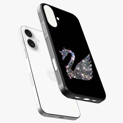Starlit Swan Grace Glass Case laid diagonally highlighting side profile, edges and glossy glass shine.