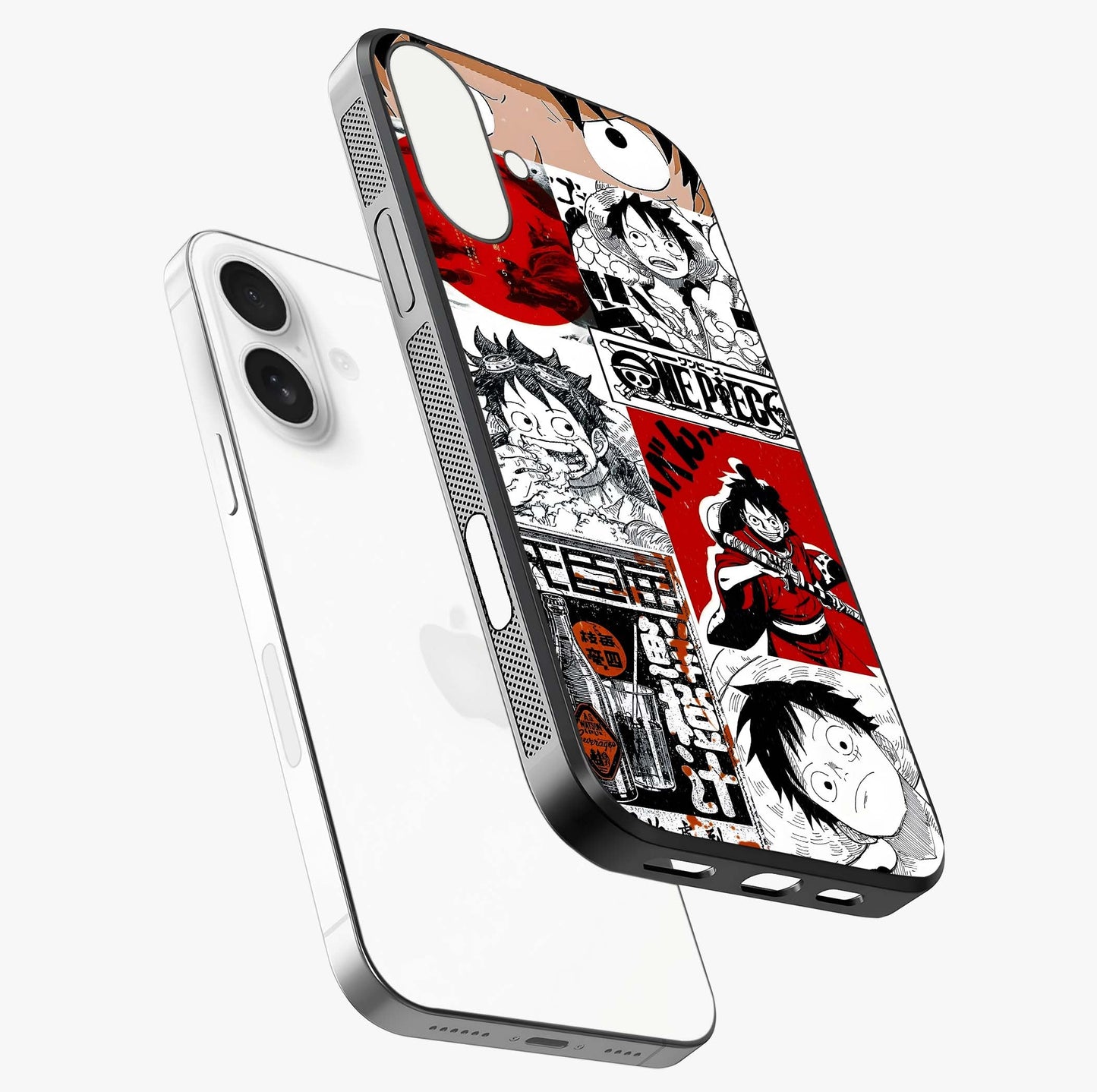 Strawhat Chaos Panels Glass Case laid diagonally highlighting side profile, edges and glossy glass shine.