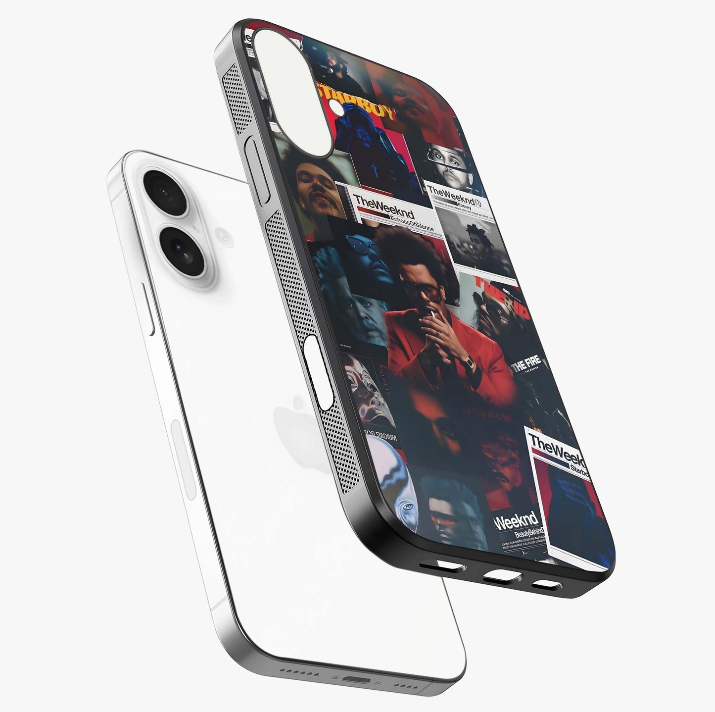 The Weeknd Glass Case laid diagonally highlighting side profile, edges and glossy glass shine.