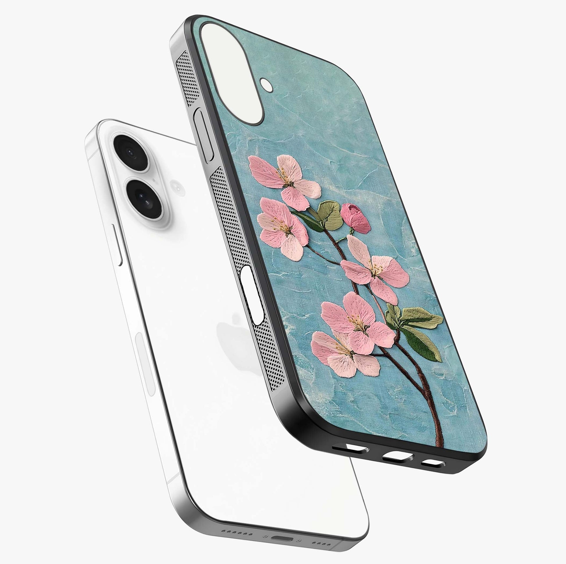 Threaded Blossom Breeze Glass Case laid diagonally highlighting side profile, edges and glossy glass shine.