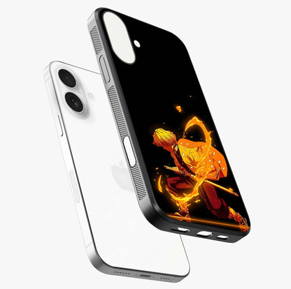 Thunder Flame Execution Glass Case laid diagonally highlighting side profile, edges and glossy glass shine.