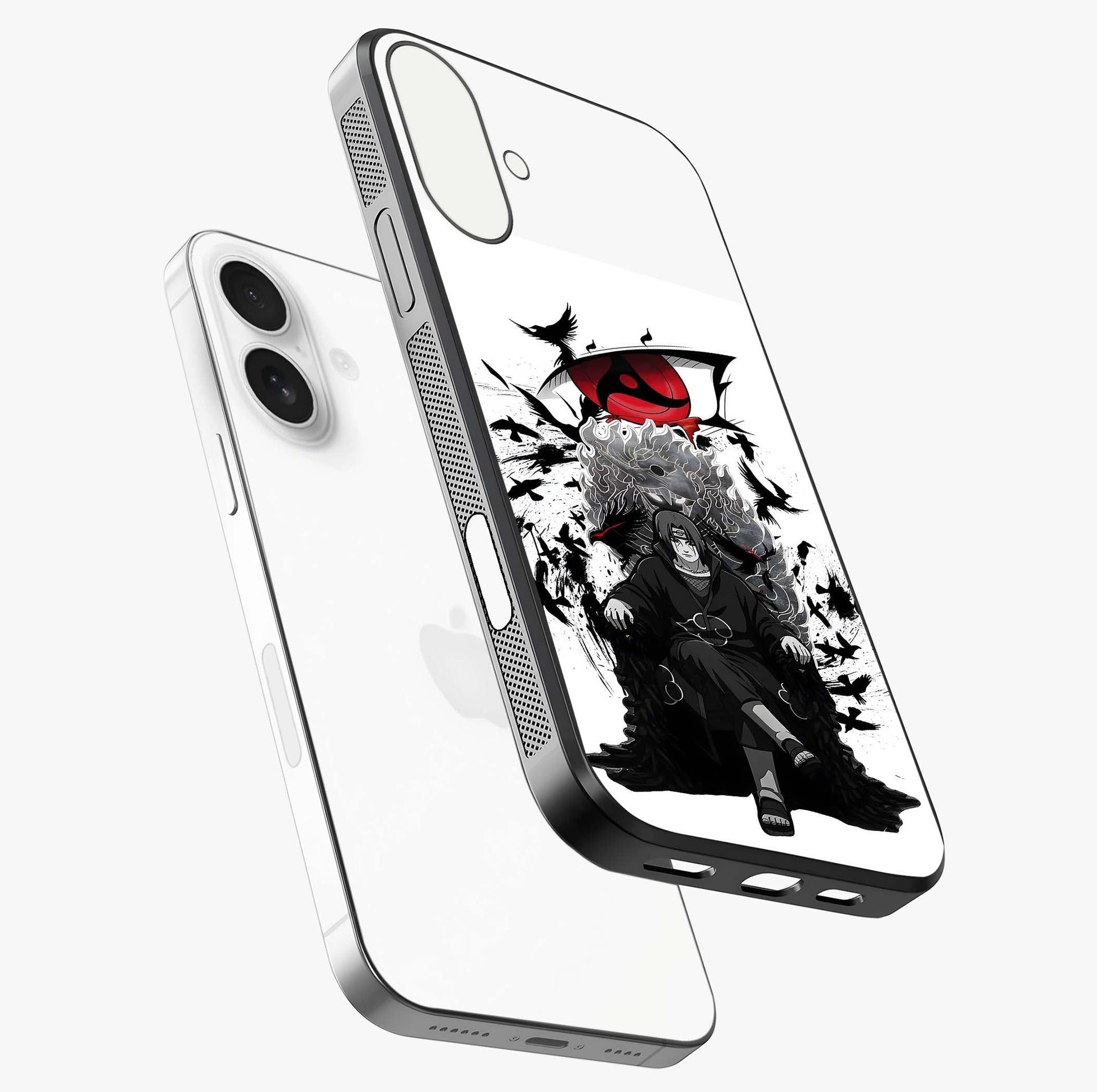 Uchiha Shadow Throne Glass Case laid diagonally highlighting side profile, edges and glossy glass shine.