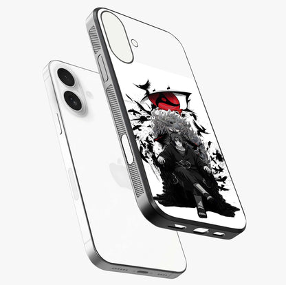 Uchiha Shadow Throne Glass Case laid diagonally highlighting side profile, edges and glossy glass shine.