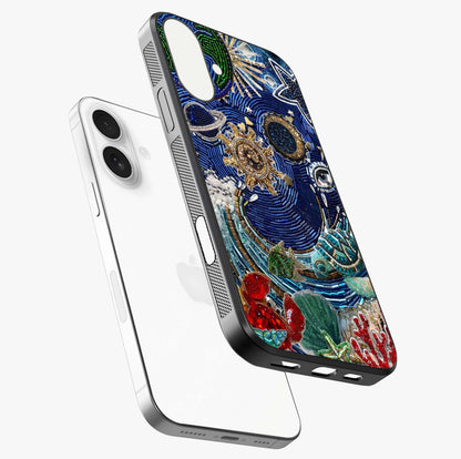 Universe Underwater Spark Glass Case laid diagonally highlighting side profile, edges and glossy glass shine.