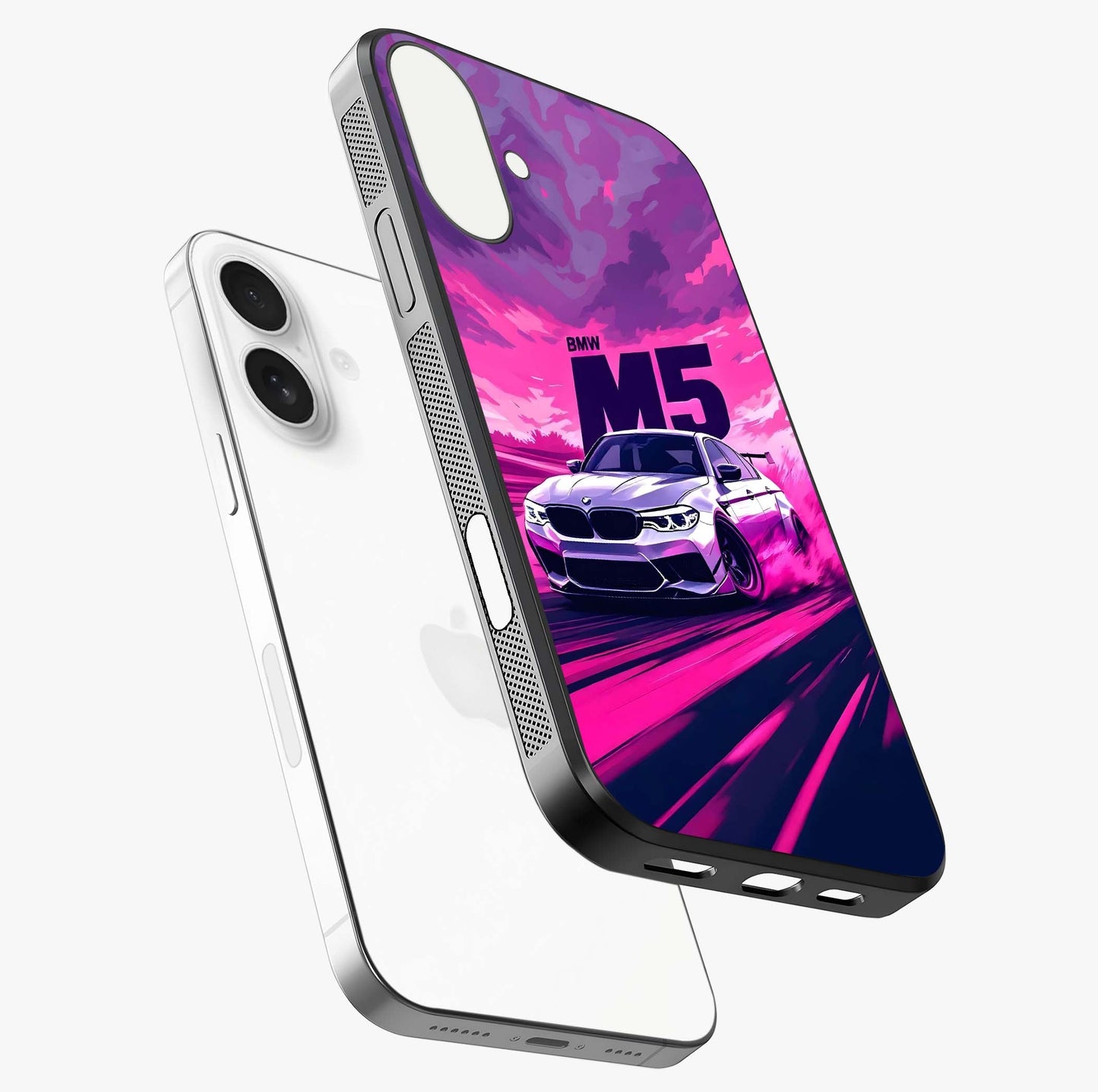 Velocity Drift Pulse Glass Case laid diagonally highlighting side profile, edges and glossy glass shine.
