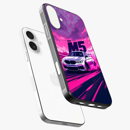 Velocity Drift Pulse Glass Case laid diagonally highlighting side profile, edges and glossy glass shine.