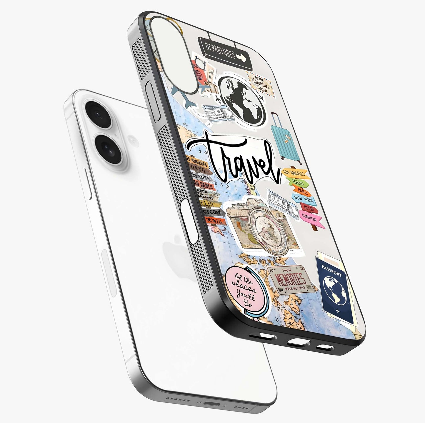 Wanderlust Journal Glass Case laid diagonally highlighting side profile, edges and glossy glass shine.