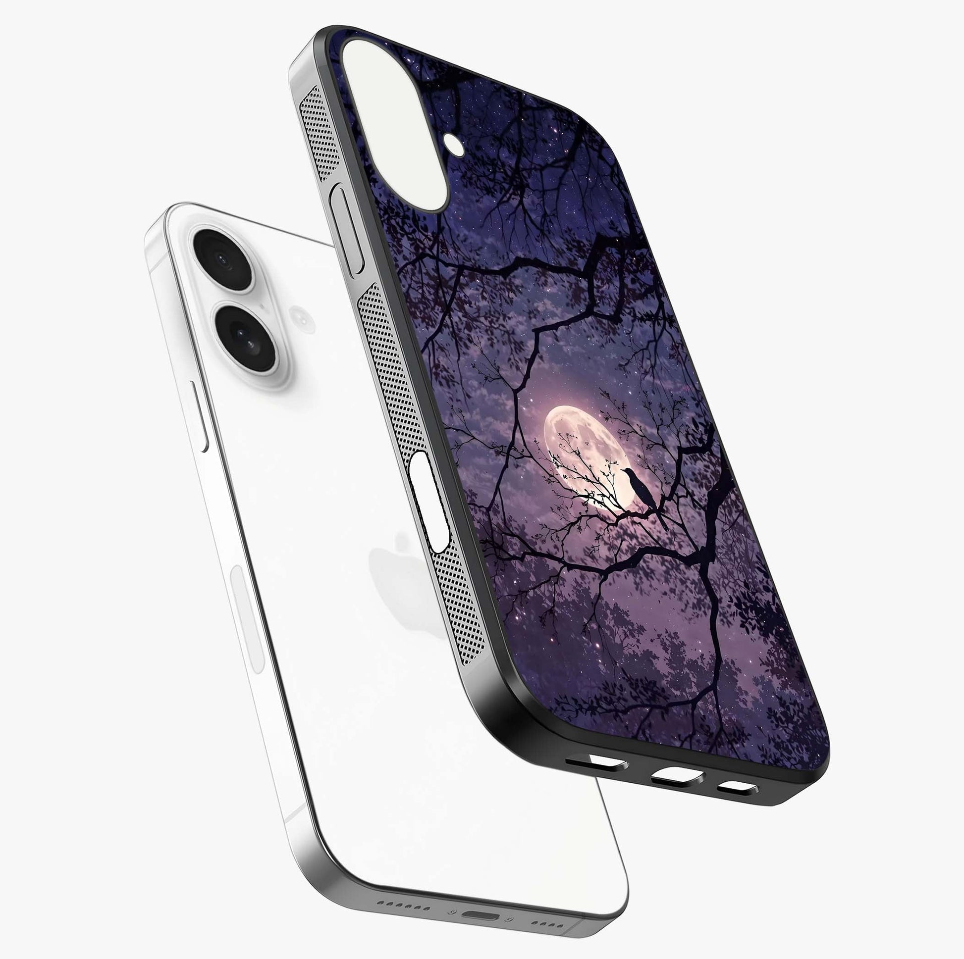 Whispering Moon Silence Glass Case laid diagonally highlighting side profile, edges and glossy glass shine.