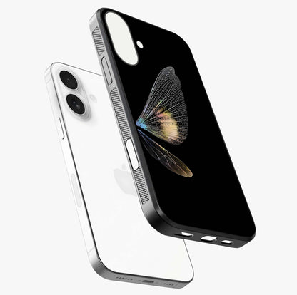 Whispers Of Wings Glass Case laid diagonally highlighting side profile, edges and glossy glass shine.