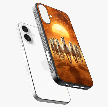 Wild Sunset Majesty Glass Case laid diagonally highlighting side profile, edges and glossy glass shine.