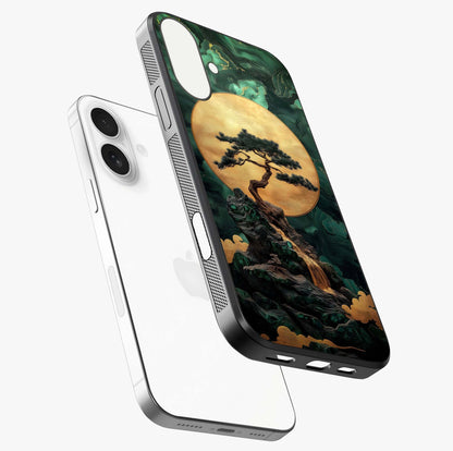Zen Moon Rise Glass Case laid diagonally highlighting side profile, edges and glossy glass shine.