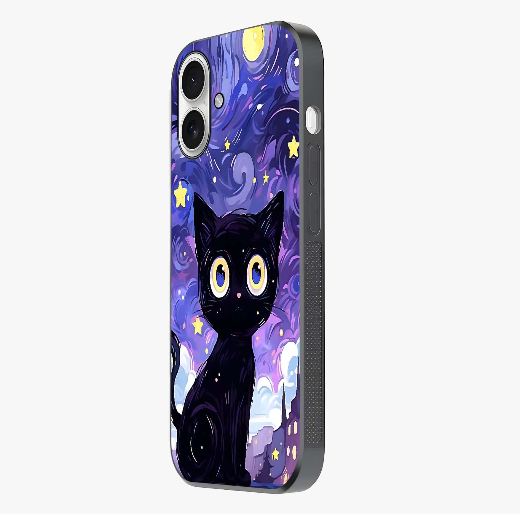 Abstract Cat Art Glass Case photographed in natural light showing reflective finish and design depth.