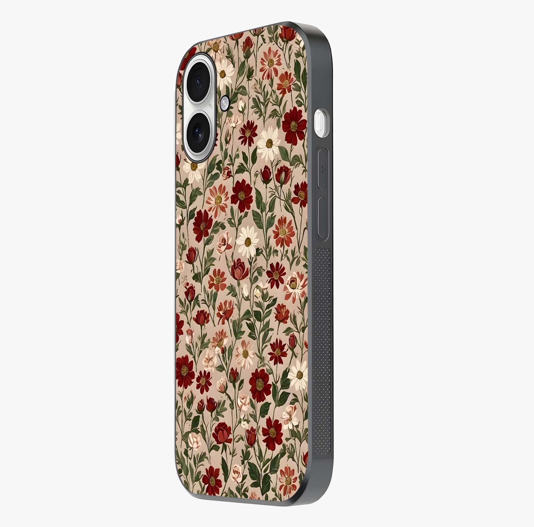 Biege Flower With Leaf Glass Case photographed in natural light showing reflective finish and design depth.