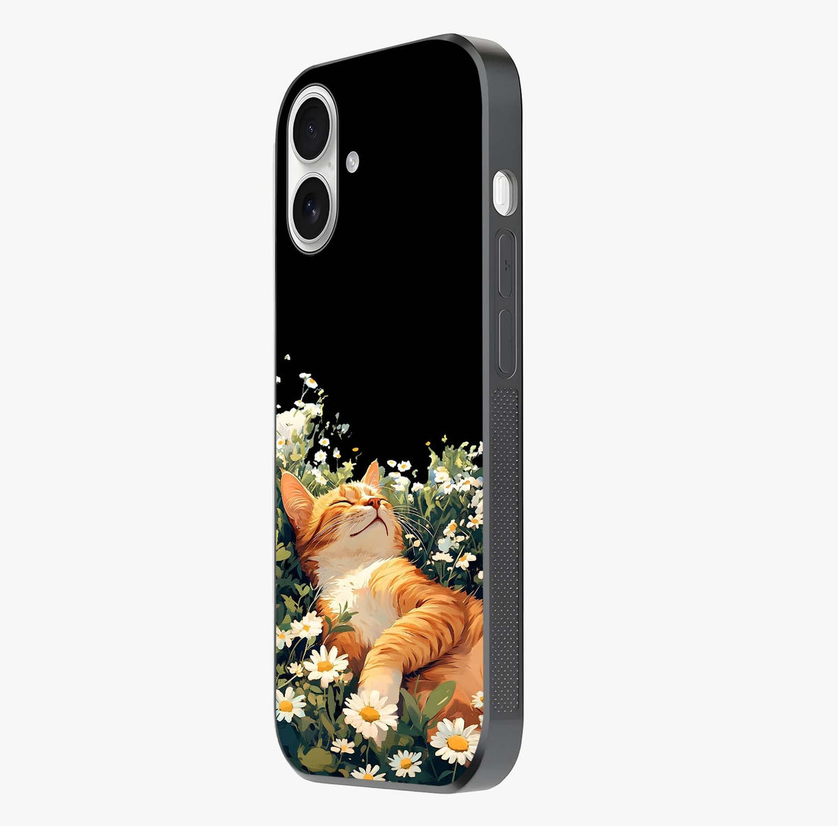 Blissful Bloom Cat Glass Case photographed in natural light showing reflective finish and design depth.