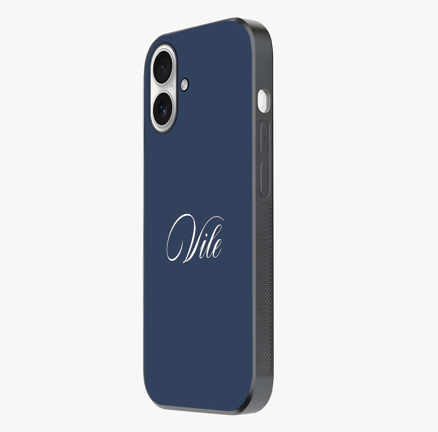 Blue Background Personalized Custom Name Glass Case photographed in natural light showing reflective finish and design depth.