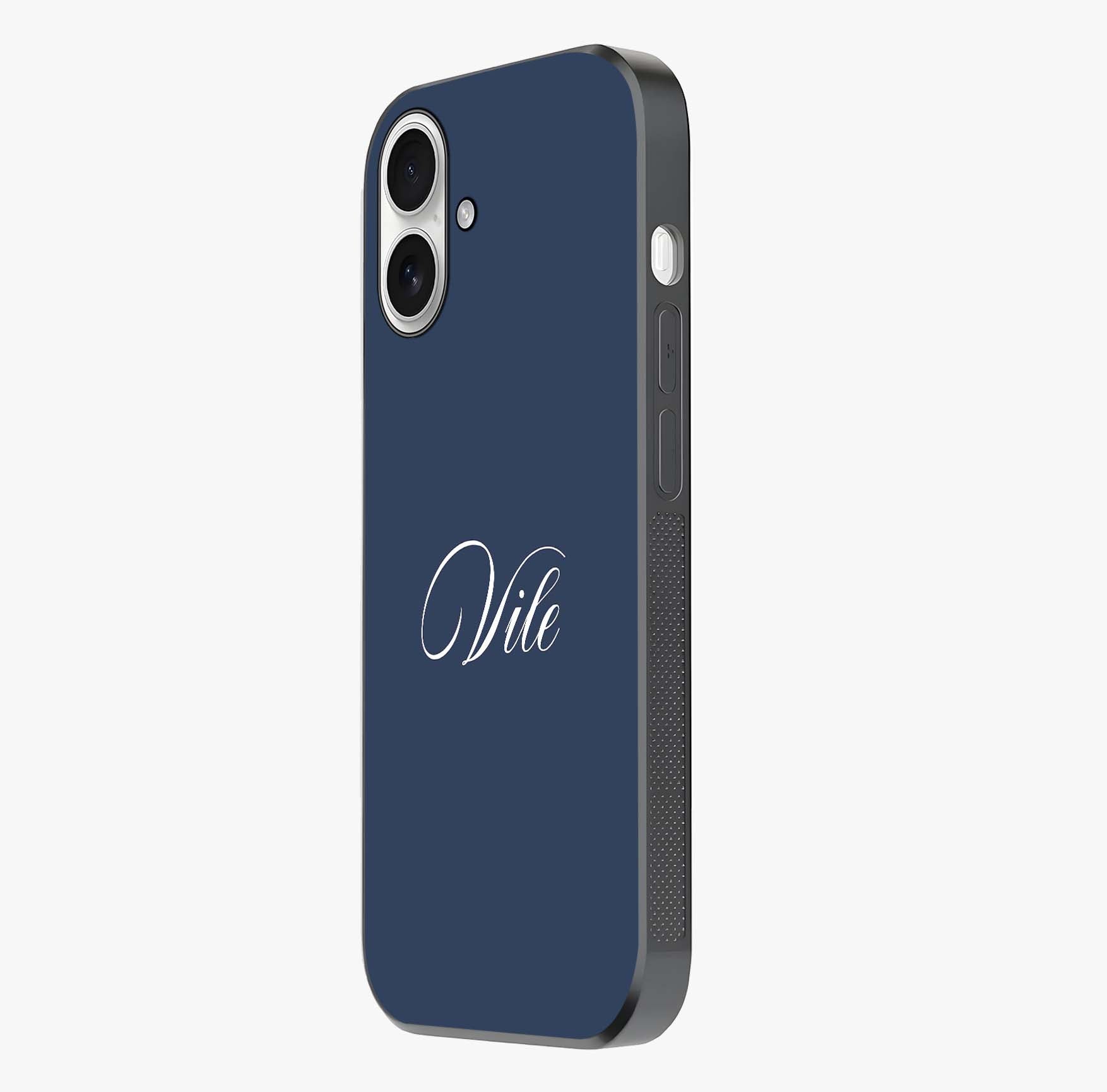 Blue Background Personalized Custom Name Glass Case photographed in natural light showing reflective finish and design depth.