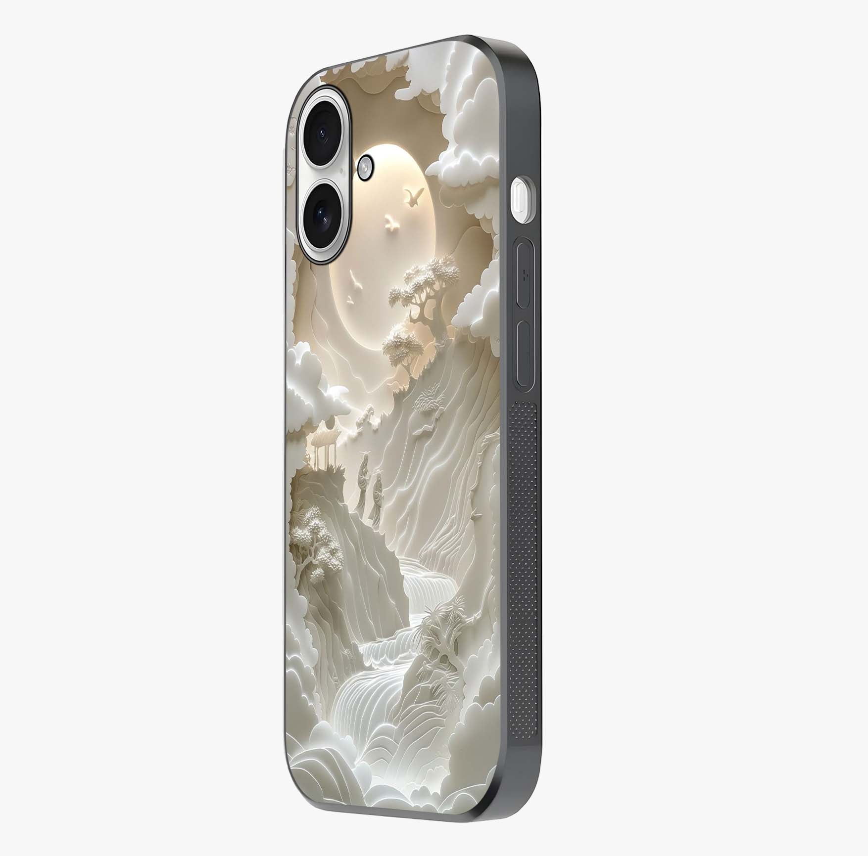 Celestial Origami Glass Case photographed in natural light showing reflective finish and design depth.