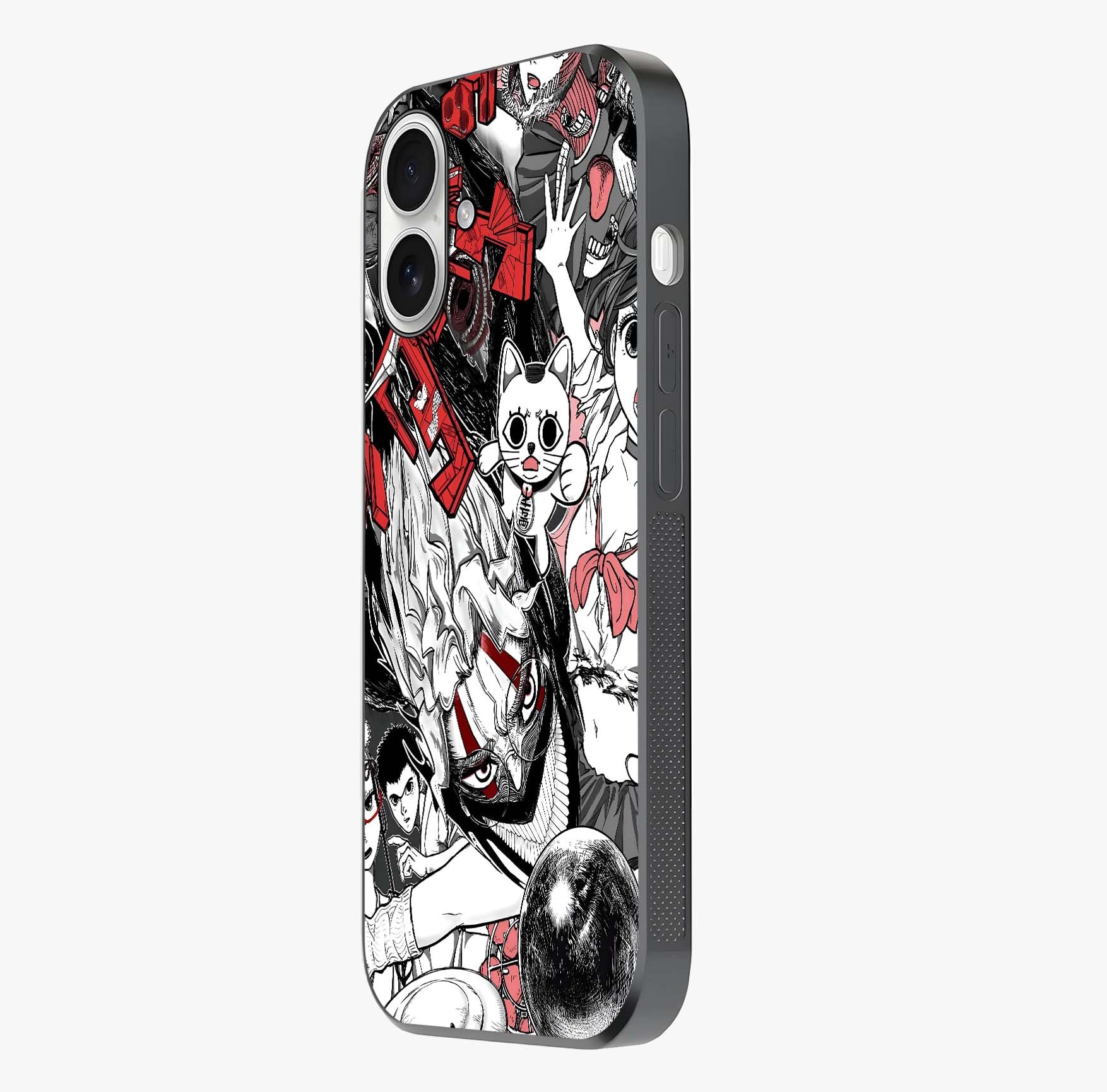 Crimson Chaos Panel Glass Case photographed in natural light showing reflective finish and design depth.