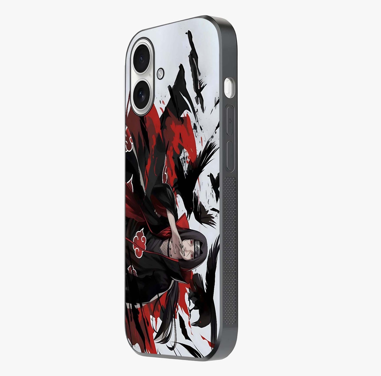 Crimson Crow Illusion Glass Case photographed in natural light showing reflective finish and design depth.