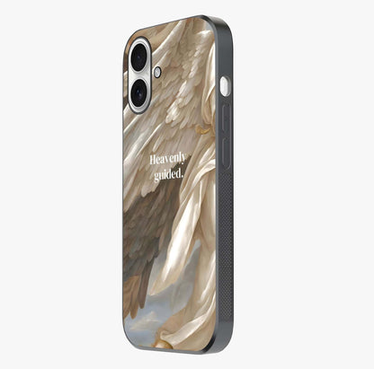 Divine Winged Grace Glass Case photographed in natural light showing reflective finish and design depth.