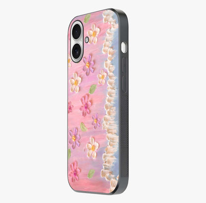 Dreamy Painted Garden Glass Case photographed in natural light showing reflective finish and design depth.