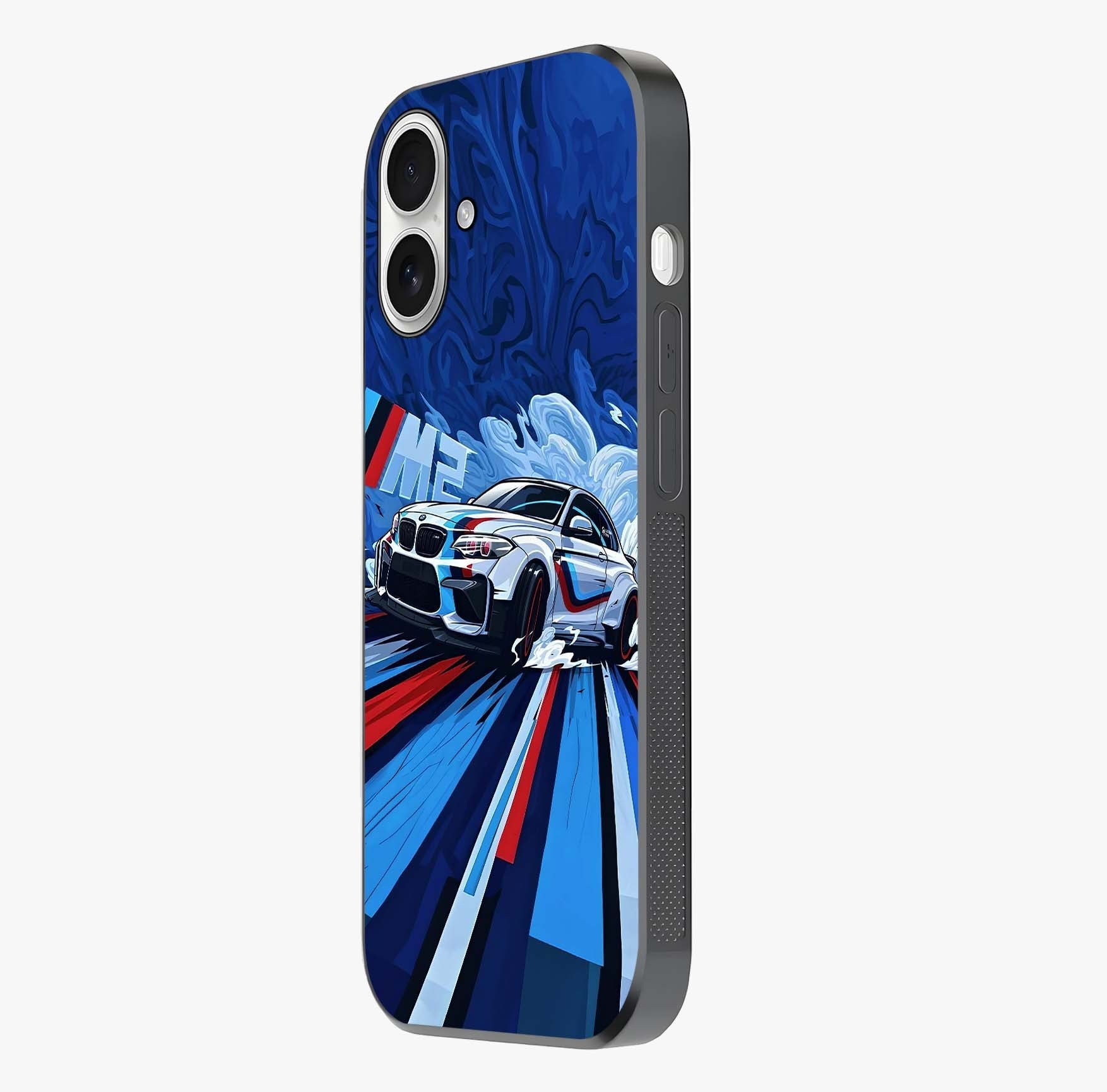 Drift Power Rush Glass Case photographed in natural light showing reflective finish and design depth.