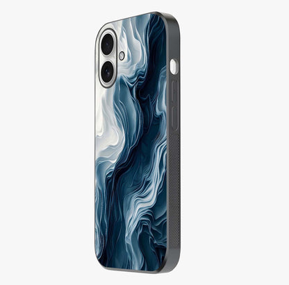Ethereal Paper Marble Glass Case photographed in natural light showing reflective finish and design depth.