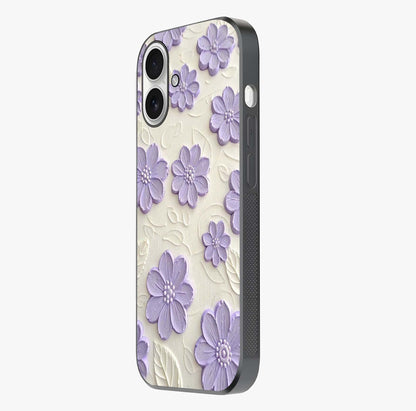 Floral Wall Art With Purple Flowers Glass Case photographed in natural light showing reflective finish and design depth.