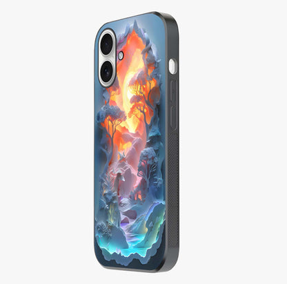 Glow Forest Portal Glass Case photographed in natural light showing reflective finish and design depth.