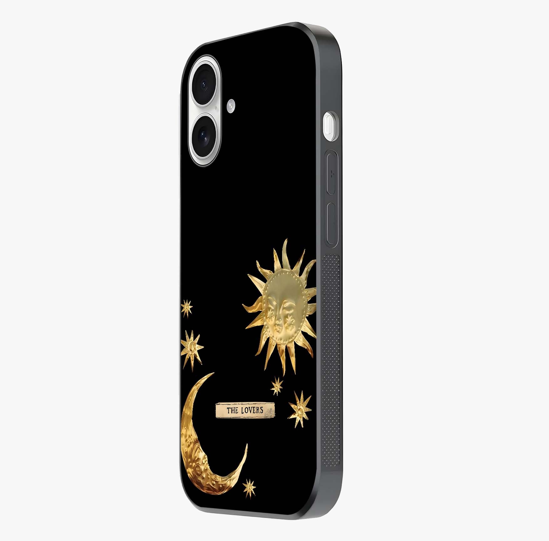 Gold Sun Blush Glass Case photographed in natural light showing reflective finish and design depth.