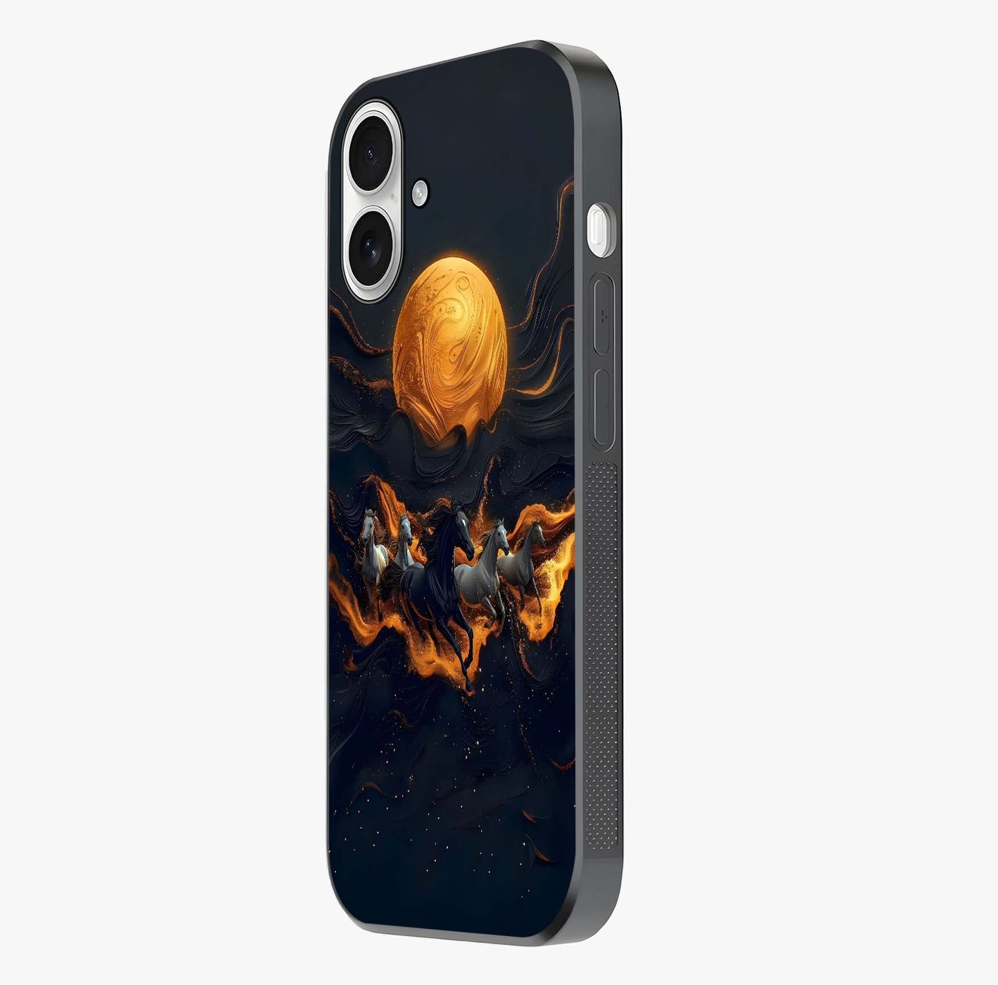 Golden Royal Heritage Glass Case photographed in natural light showing reflective finish and design depth.