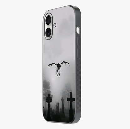 Graveyard Shadow Descent Glass Case photographed in natural light showing reflective finish and design depth.