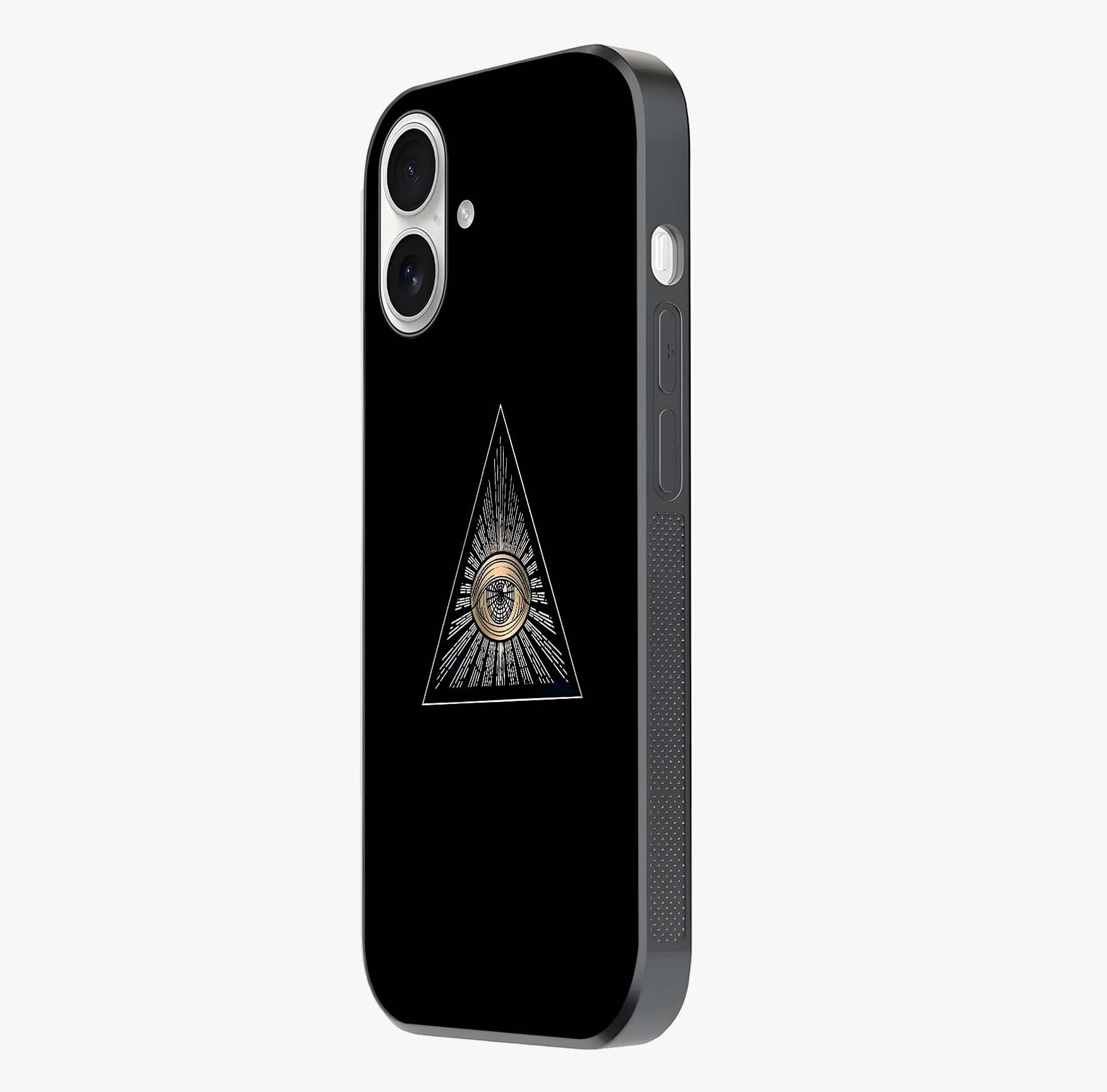 Illuminati Evil Glass Case photographed in natural light showing reflective finish and design depth.