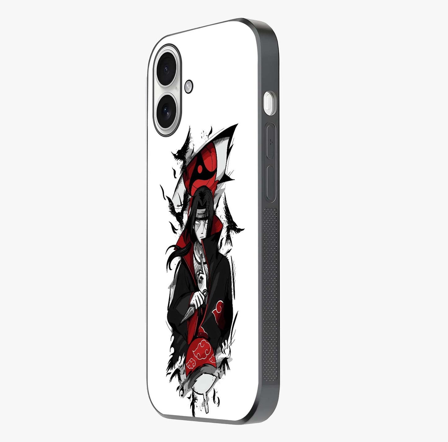 Itachi Limited Edition Naruto Anime Glass Case photographed in natural light showing reflective finish and design depth.