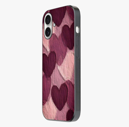 Layered Paper Hearts Glass Case photographed in natural light showing reflective finish and design depth.