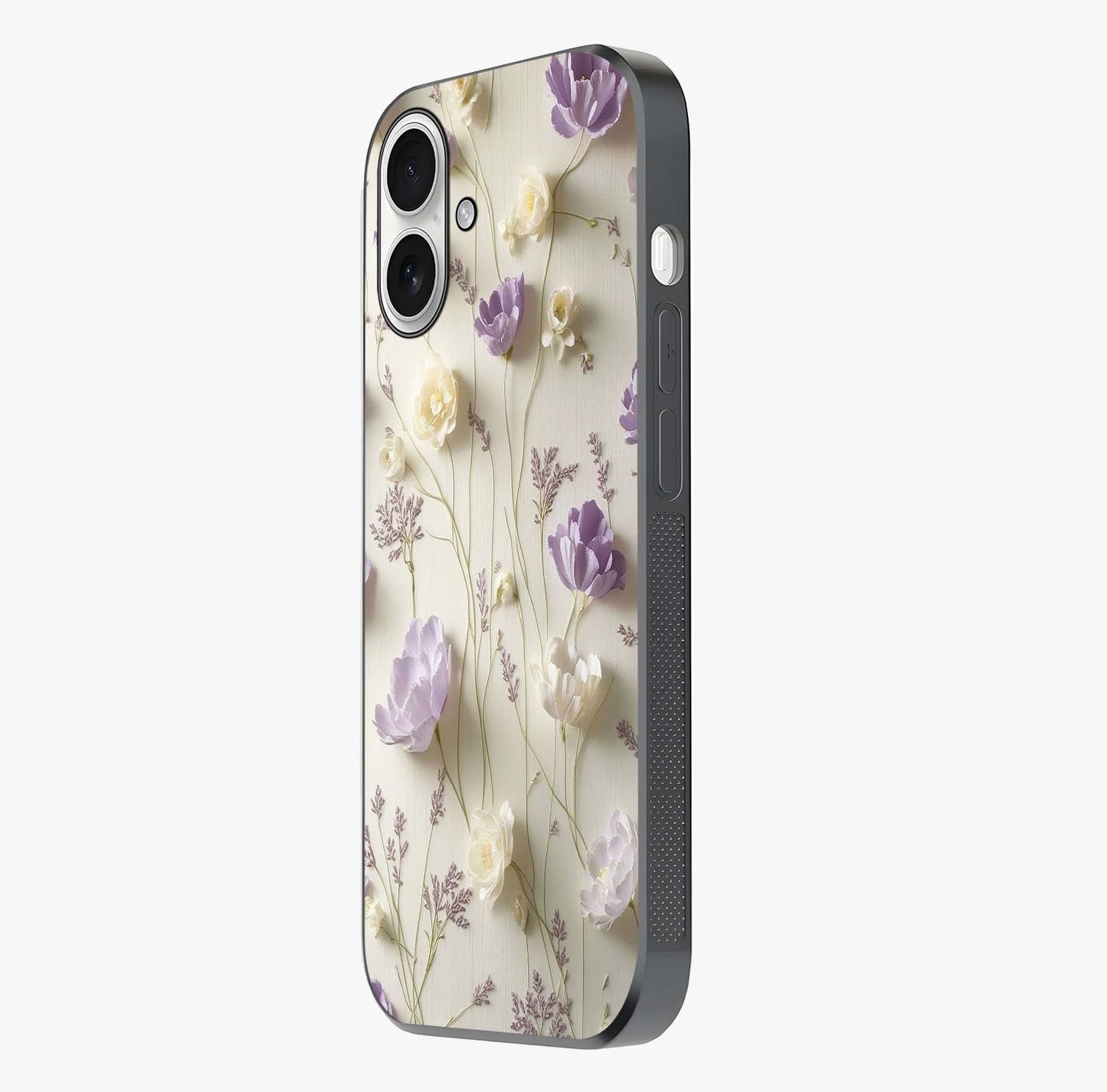 Lilac Breeze Harmony Glass Case photographed in natural light showing reflective finish and design depth.