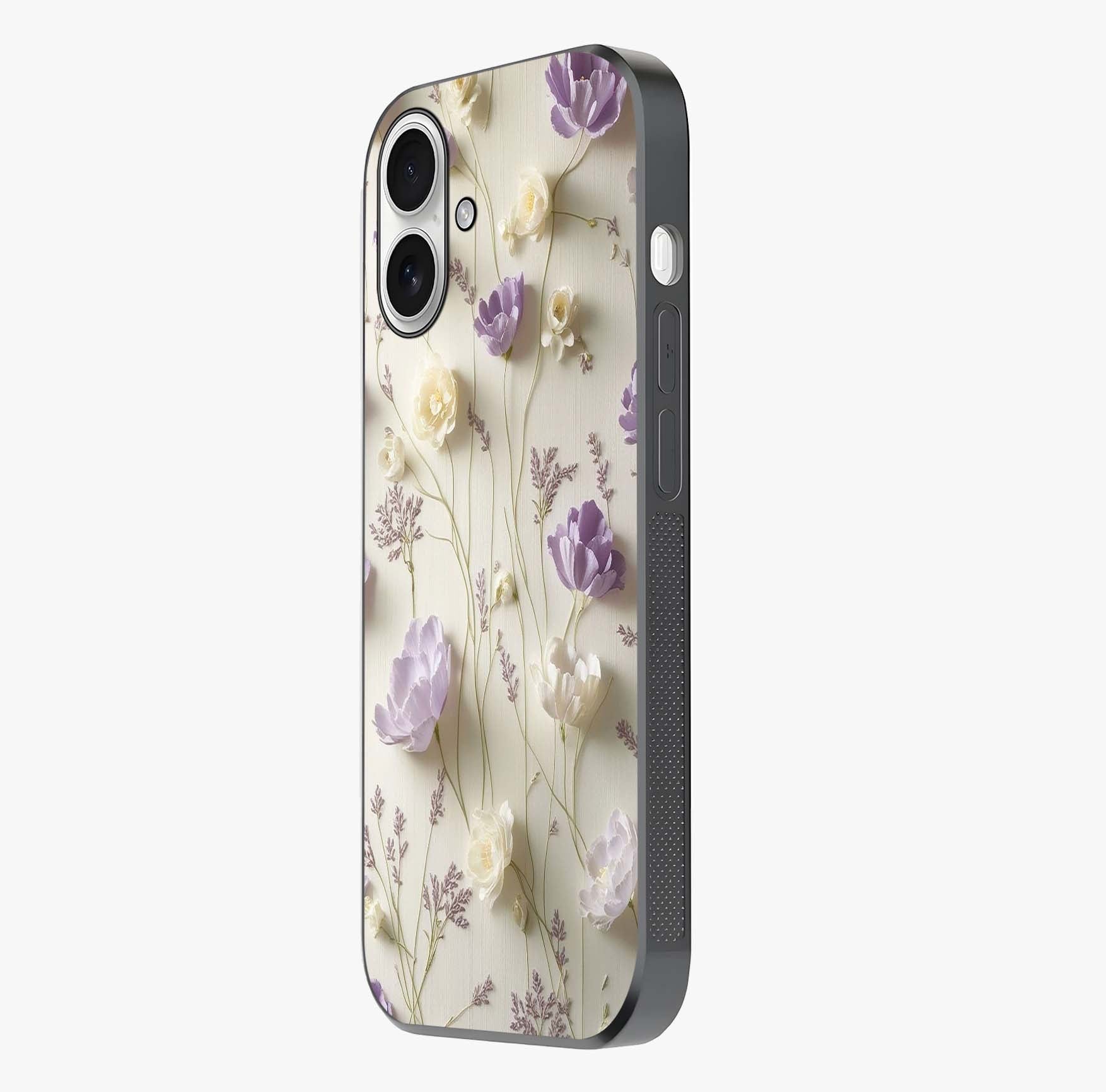 Lilac Breeze Harmony Glass Case photographed in natural light showing reflective finish and design depth.