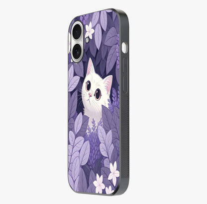 Lilac Hide Peek Cat Glass Case photographed in natural light showing reflective finish and design depth.
