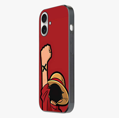 Luffy X Spirit Glass Case photographed in natural light showing reflective finish and design depth.